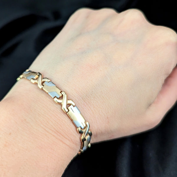 Vintage 14k Yellow White Bi-Color Gold Bracelet Estate X Design 19.1 Grams