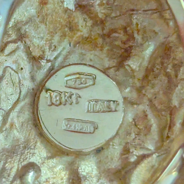 Vintage 18k Yellow Gold Diamond Enamel Statement Cocktail Ring Leaf Motif Italy maker's markhallmark italy 750