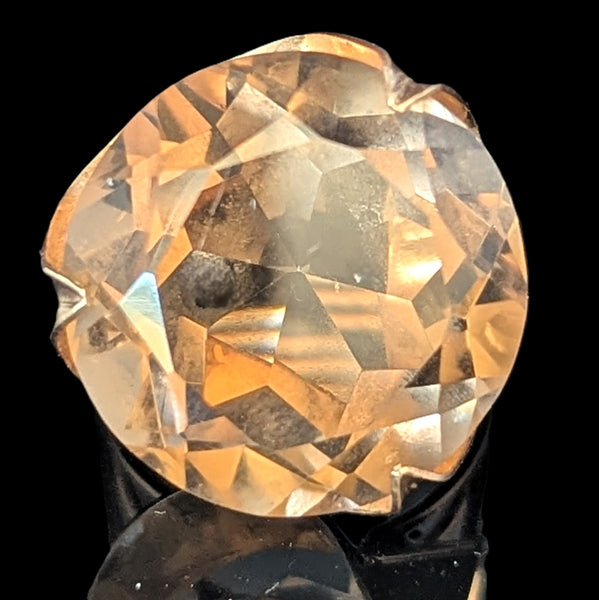 Vintage 1970s 20ct Smoky Quartz 14k Yellow Gold Cocktail Ring Estate Modernistic