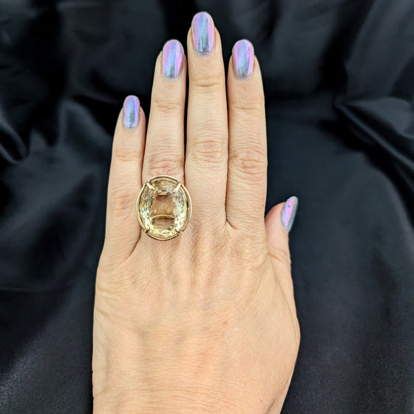 Vintage 28 Carat Fancy Cut Citrine 14k Yellow Gold Cocktail Ring Estate Gift 