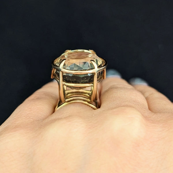 Vintage 28 Carat Fancy Cut Citrine 14k Yellow Gold Cocktail Ring Estate Gift 