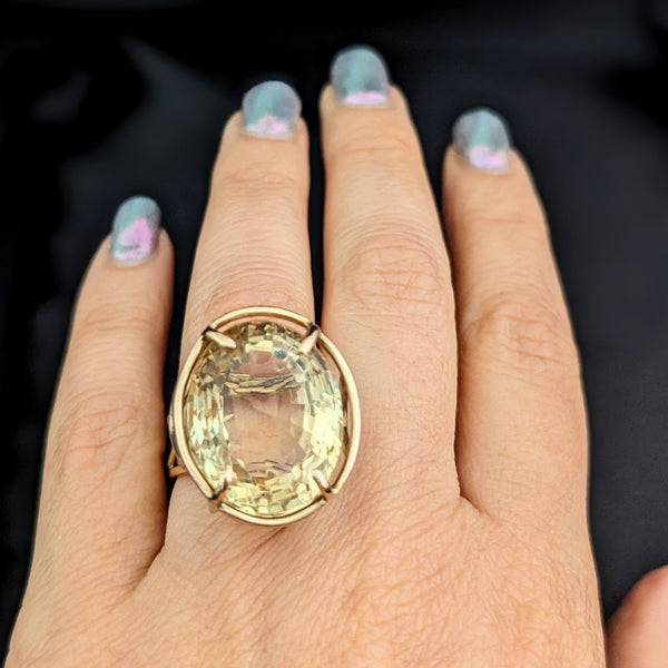 Vintage 28 Carat Fancy Cut Citrine 14k Yellow Gold Cocktail Ring Estate Gift 