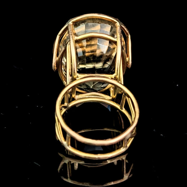 Vintage 28 Carat Fancy Cut Citrine 14k Yellow Gold Cocktail Ring Estate Gift 