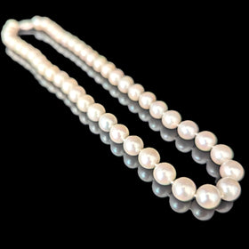 Vintage Pearl Necklace 14k White Gold Filigree Clasp 6.5mm Choker Length 15.5"