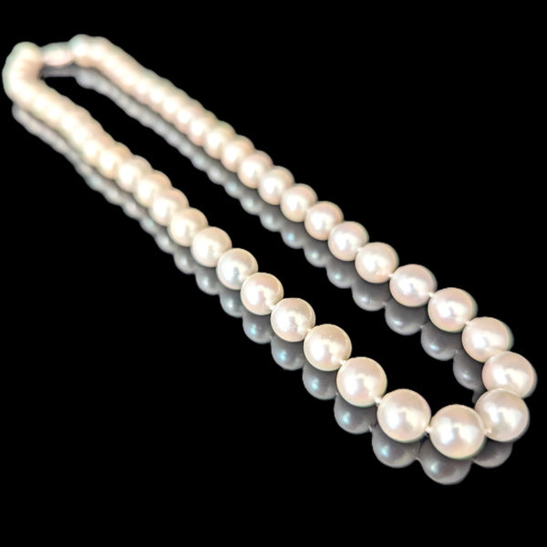 Vintage Pearl Necklace 14k White Gold Filigree Clasp 6.5mm Choker Length 15.5"