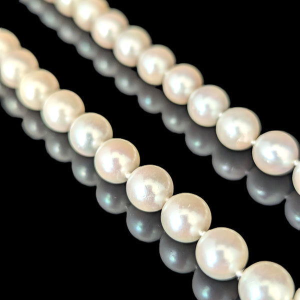Vintage Pearl Necklace 14k White Gold Filigree Clasp 6.5mm Choker Length 15.5"