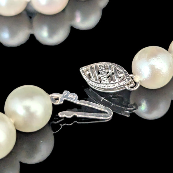 Vintage Pearl Necklace 14k White Gold Filigree Clasp 6.5mm Choker Length 15.5"