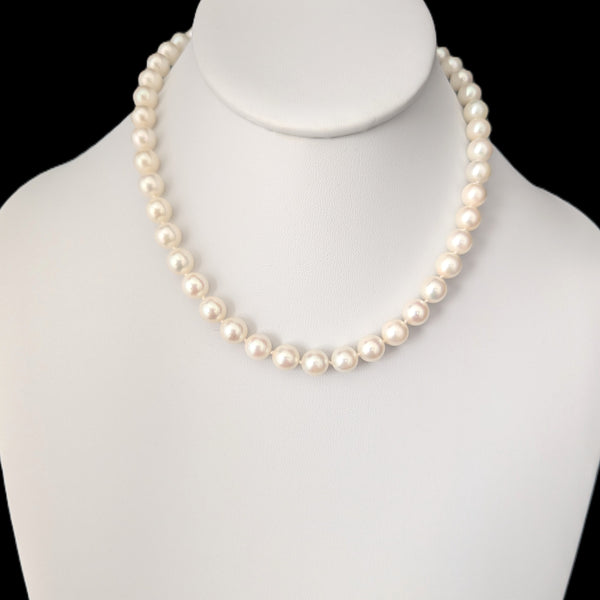 Vintage Pearl Necklace 14k White Gold Filigree Clasp 6.5mm Choker Length 15.5"