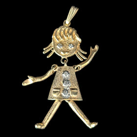 Vintage ARTICULATED Girl Pendant Diamonds 14k Yellow Gold Retro Estate 1960-70s