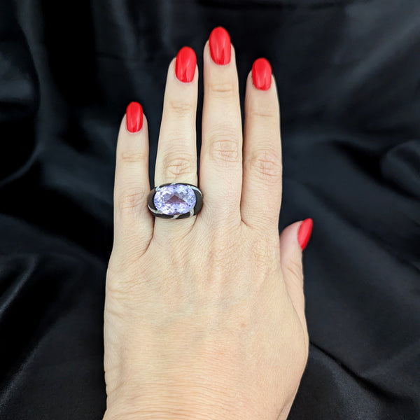 Vintage Amethyst Diamond Onyx 14k Yellow Gold Dome Cocktail Ring Estate Gift