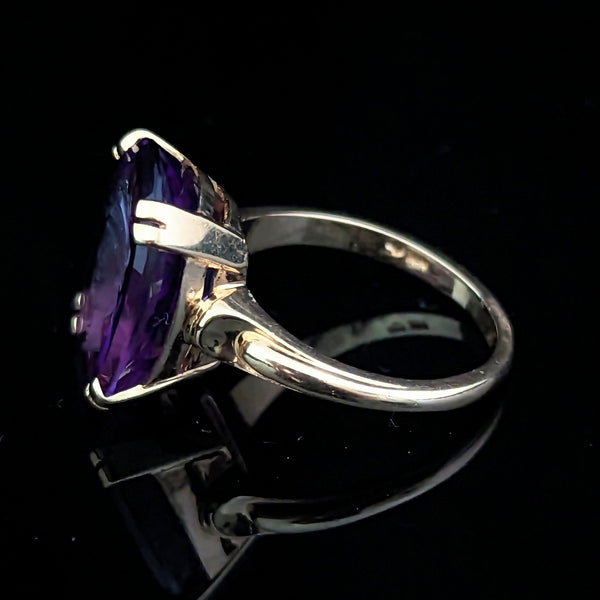 Vintage Amethyst Intaglio 14k Yellow Gold Statement Ring Cameo Grecian Man Gift