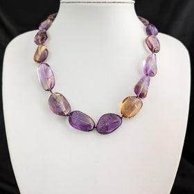 Vintage Ametrine Amethyst Citrine 14k Yellow Gold Necklace Estate Bead Gift
