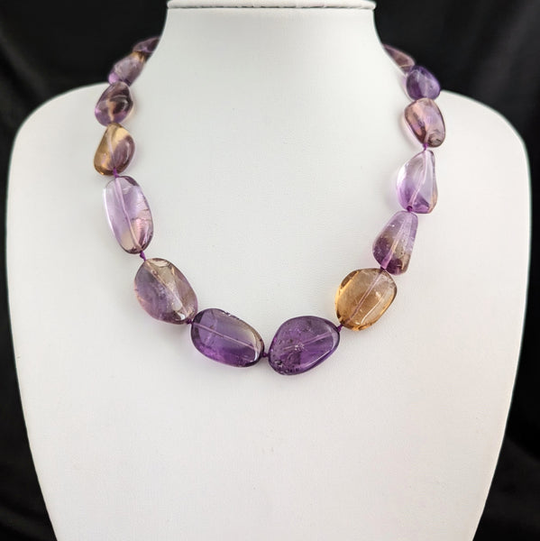 Vintage Ametrine Amethyst Citrine 14k Yellow Gold Necklace Estate Bead Gift