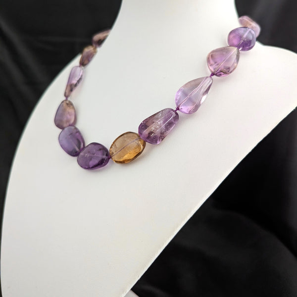 Vintage Ametrine Amethyst Citrine 14k Yellow Gold Necklace Estate Bead Gift