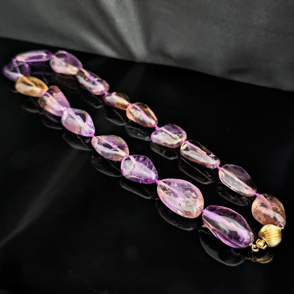 Vintage Ametrine Amethyst Citrine 14k Yellow Gold Necklace Estate Bead Gift