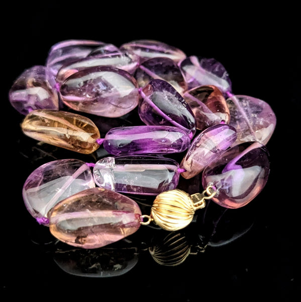 Vintage Ametrine Amethyst Citrine 14k Yellow Gold Necklace Estate Bead Gift