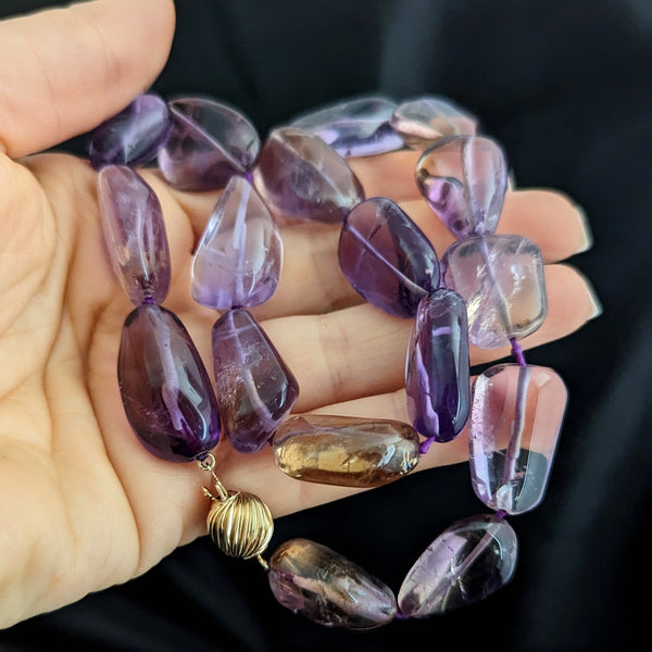 Vintage Ametrine Amethyst Citrine 14k Yellow Gold Necklace Estate Bead Gift