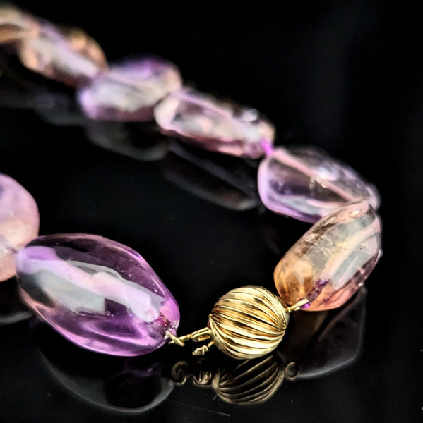 Vintage Ametrine Amethyst Citrine 14k Yellow Gold Necklace Estate Bead Gift
