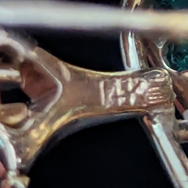 The Ridgeland - Vintage Diamond Emerald 14k Yellow Gold Angel Wing Large Earrings