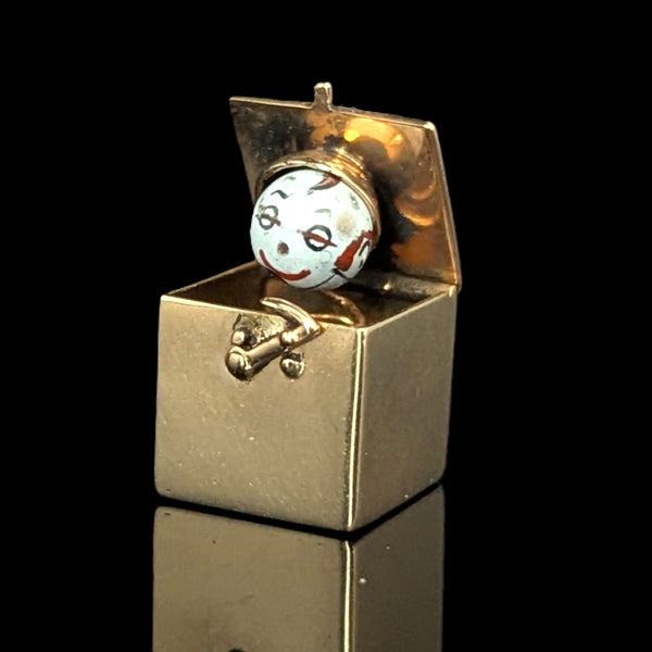 Vintage Articulated 14k Yellow Gold Articulated Jack in the Box Charm Kinetic 