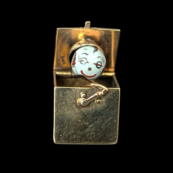 Vintage Articulated 14k Yellow Gold Articulated Jack in the Box Charm Kinetic 