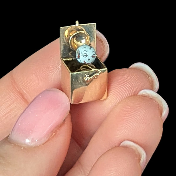 Vintage Articulated 14k Yellow Gold Articulated Jack in the Box Charm Kinetic 