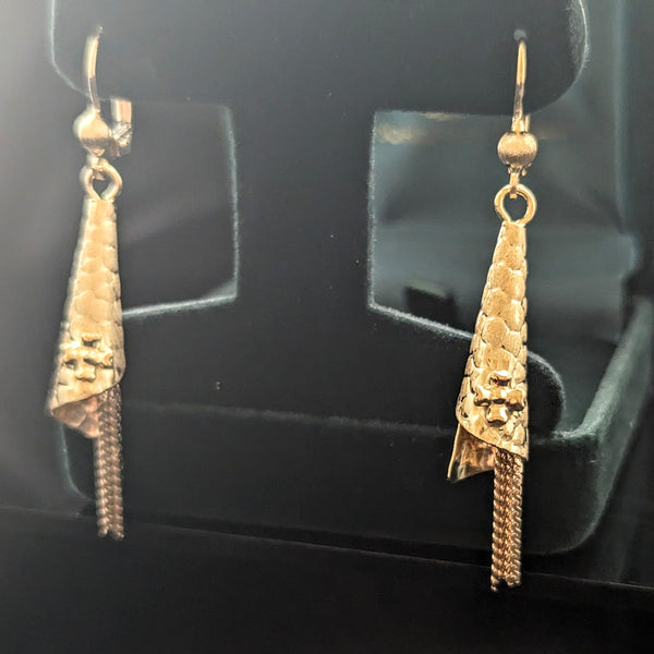 The Hudson - Vintage Articulated 14k Yellow Gold Tassel Earrings Floral