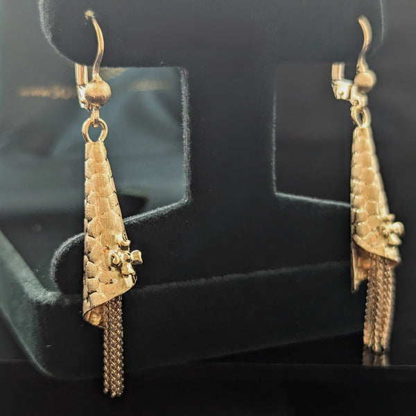 The Hudson - Vintage Articulated 14k Yellow Gold Tassel Earrings Floral