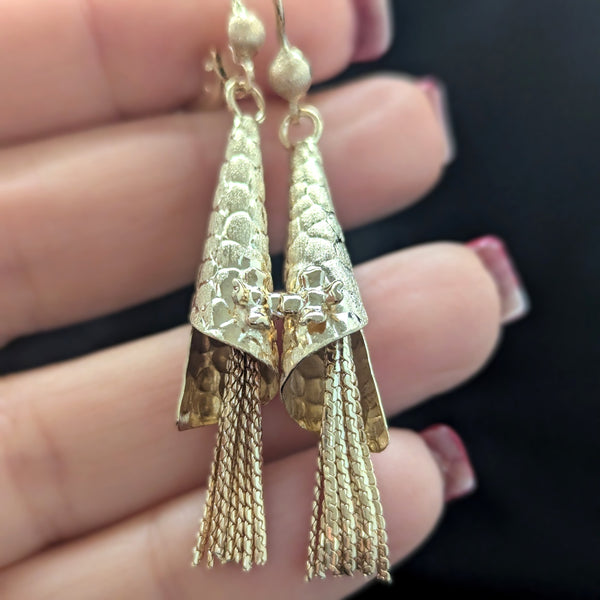 The Hudson - Vintage Articulated 14k Yellow Gold Tassel Earrings Floral
