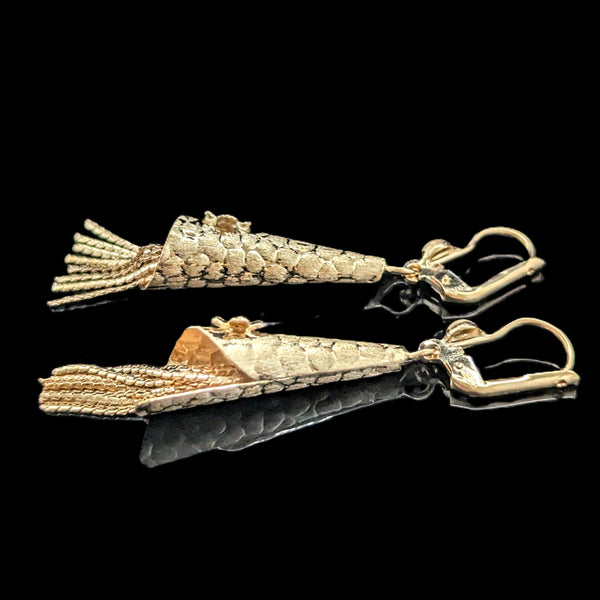 The Hudson - Vintage Articulated 14k Yellow Gold Tassel Earrings Floral