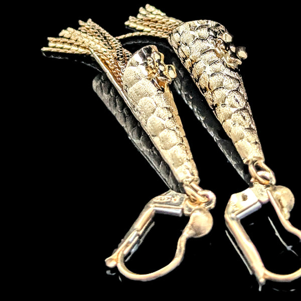 The Hudson - Vintage Articulated 14k Yellow Gold Tassel Earrings Floral