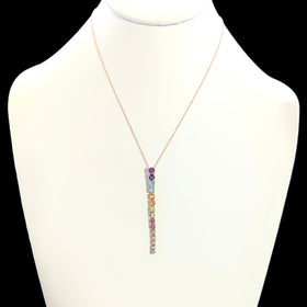 Vintage Articulated Diamonds Rainbow Gemstones 14k Yellow Gold Drop Pendant Gift