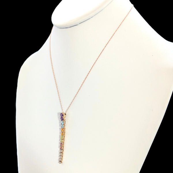 Vintage Articulated Diamonds Rainbow Gemstones 14k Yellow Gold Drop Pendant Gift