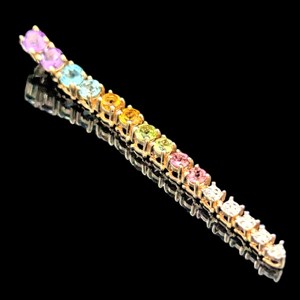 Vintage Articulated Diamonds Rainbow Gemstones 14k Yellow Gold Drop Pendant Gift