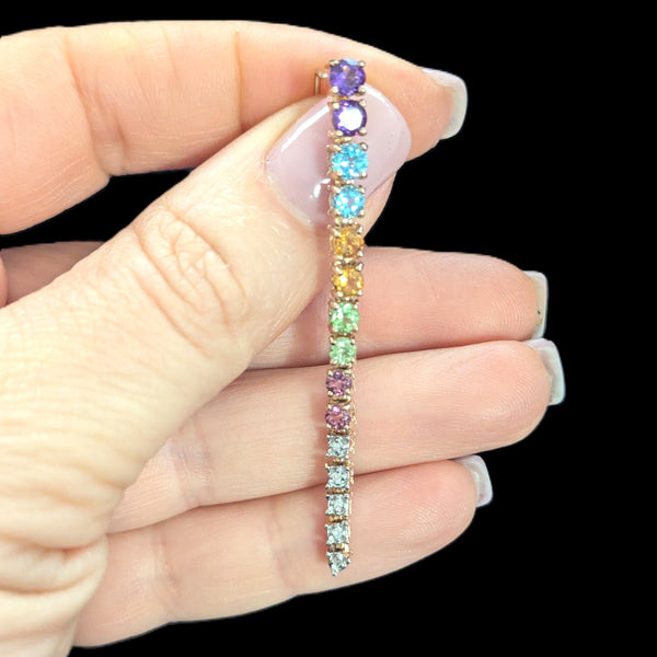 Vintage Articulated Diamonds Rainbow Gemstones 14k Yellow Gold Drop Pendant Gift