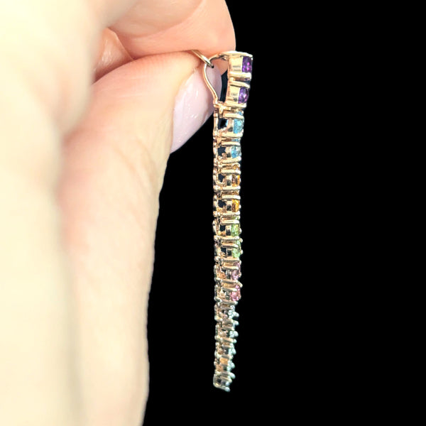 Vintage Articulated Diamonds Rainbow Gemstones 14k Yellow Gold Drop Pendant Gift