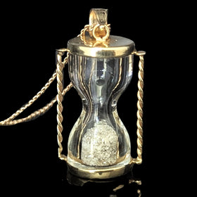 Vintage Articulated Hourglass Diamond Chips as Sand 14k Gold Necklace Pendant