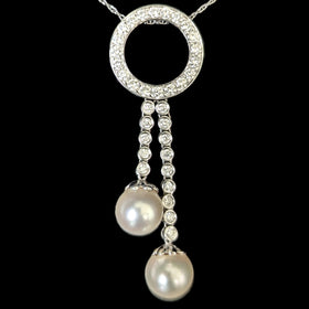 Vintage Articulated Pearls Diamonds 18k White Gold Slide Pendant Estate Jewelry 