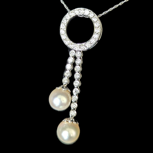Vintage Articulated Pearls Diamonds 18k White Gold Slide Pendant Estate Jewelry 