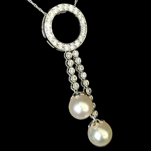 Vintage Articulated Pearls Diamonds 18k White Gold Slide Pendant Estate Jewelry 