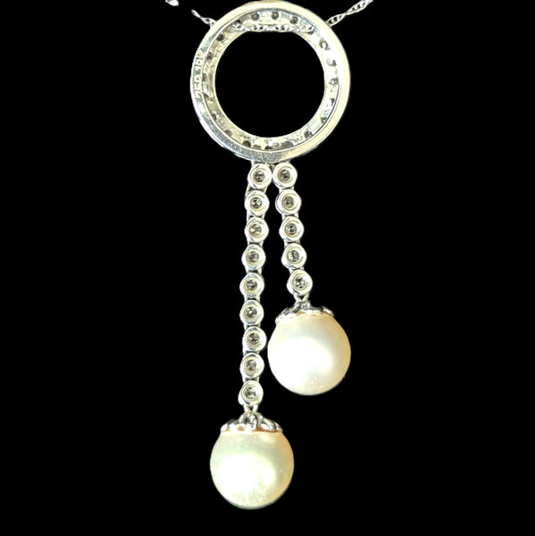 Vintage Articulated Pearls Diamonds 18k White Gold Slide Pendant Estate Jewelry 