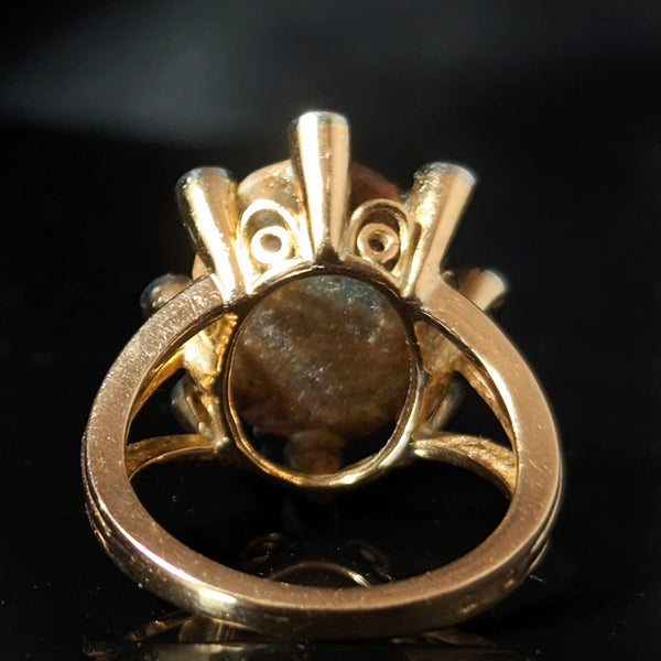 Vintage Boulder Opal Diamonds 18k Yellow Gold Cocktail Ring Estate Statement