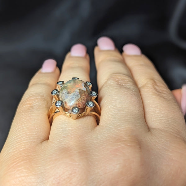 Vintage Boulder Opal Diamonds 18k Yellow Gold Cocktail Ring Estate Statement