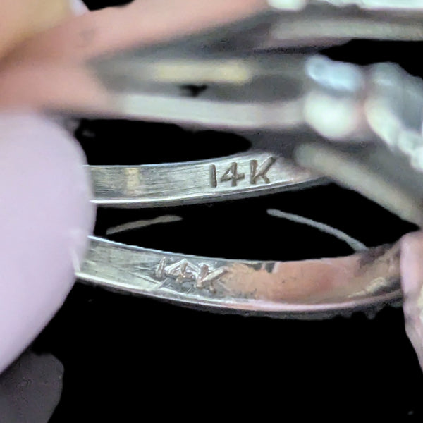 Vintage Bridal Set Golden Beryl Diamonds 14k Gold Engagement Ring Wedding Band hallmark
