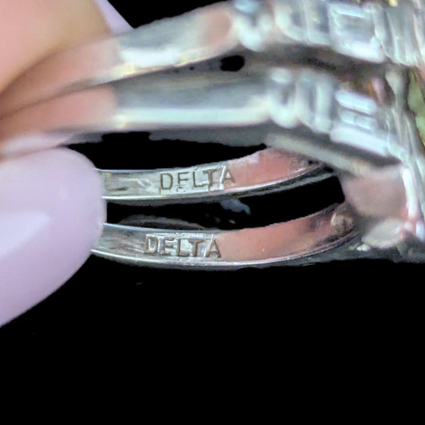 Vintage Bridal Set Golden Beryl Diamonds 14k Gold Engagement Ring Wedding Band maker's mark DELTA