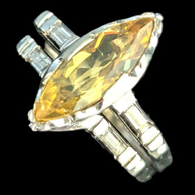 Vintage Bridal Set Golden Beryl Diamonds 14k Gold Engagement Ring Wedding Band