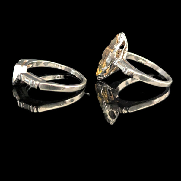 Vintage Bridal Set Golden Beryl Diamonds 14k Gold Engagement Ring Wedding Band