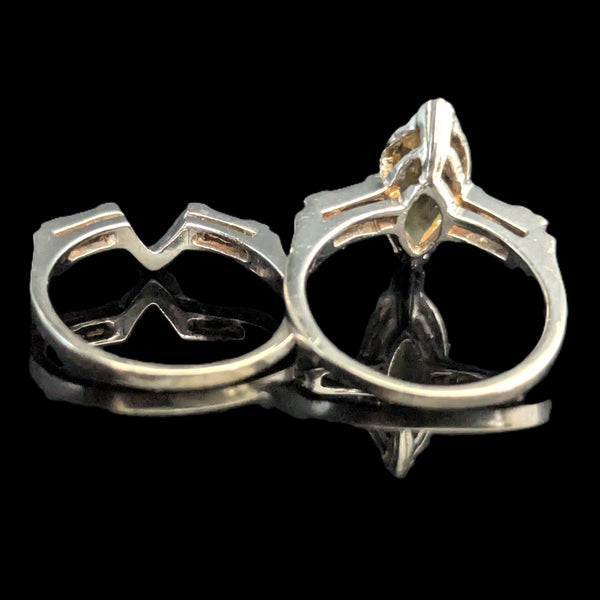 Vintage Bridal Set Golden Beryl Diamonds 14k Gold Engagement Ring Wedding Band