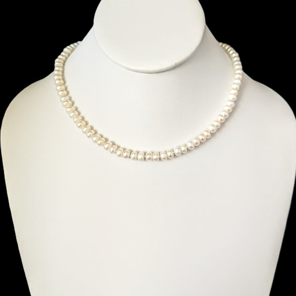 Vintage Button Pearls 14k Yellow Gold Filigree Clasp Necklace Estate Jewelry 16 inches long