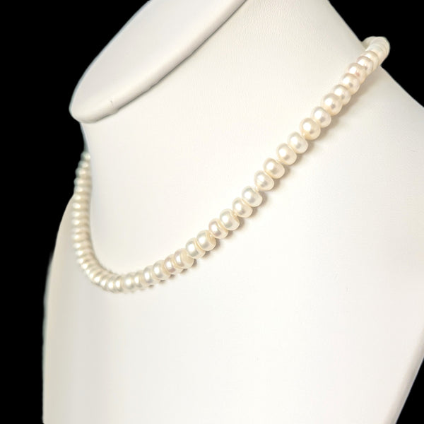 Vintage Button Pearls 14k Yellow Gold Filigree Clasp Necklace Estate Jewelry 16 inches long